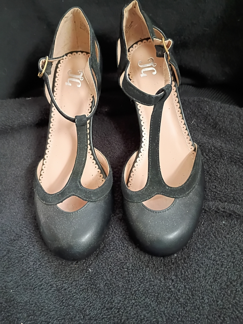 Elegant Black T-Strap Heels with Ankle Buckle